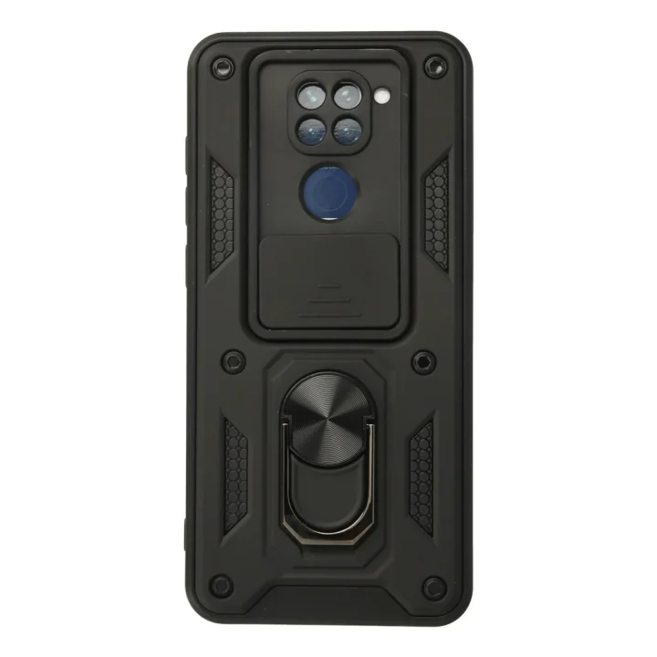 Mey İthalat®  Xiaomi Redmi Note 9 Kılıf Pars Lens Yüzüklü Silikon - Siyah