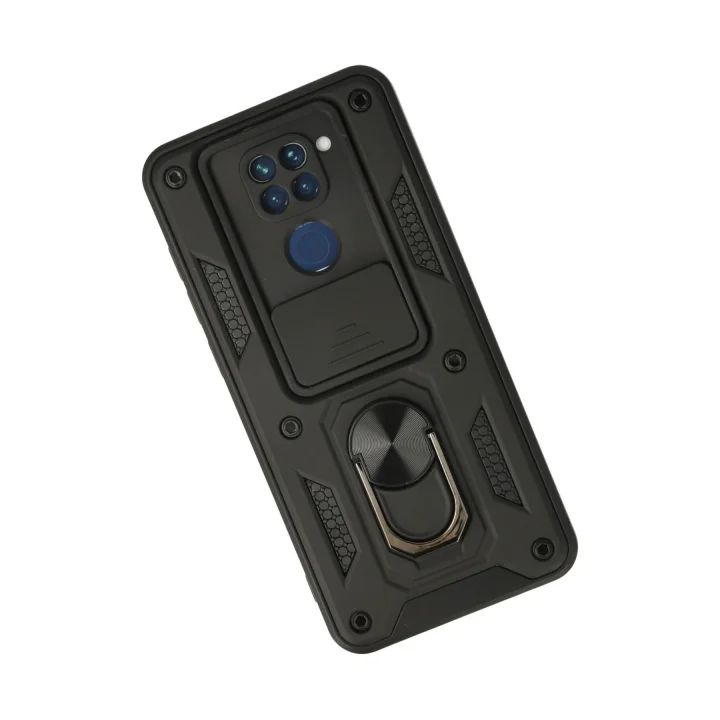 Mey İthalat®  Xiaomi Redmi Note 9 Kılıf Pars Lens Yüzüklü Silikon - Siyah