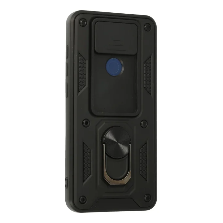 Mey İthalat®  Xiaomi Redmi Note 9 Kılıf Pars Lens Yüzüklü Silikon - Siyah