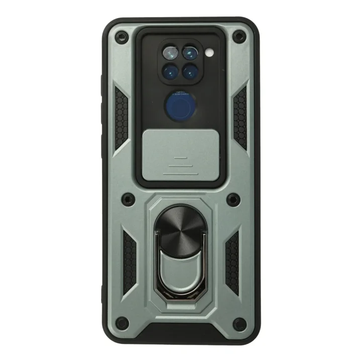 Mey İthalat®  Xiaomi Redmi Note 9 Kılıf Pars Lens Yüzüklü Silikon - Yeşil