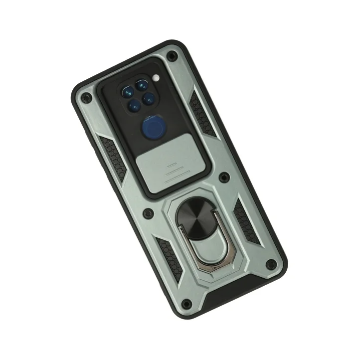 Mey İthalat®  Xiaomi Redmi Note 9 Kılıf Pars Lens Yüzüklü Silikon - Yeşil