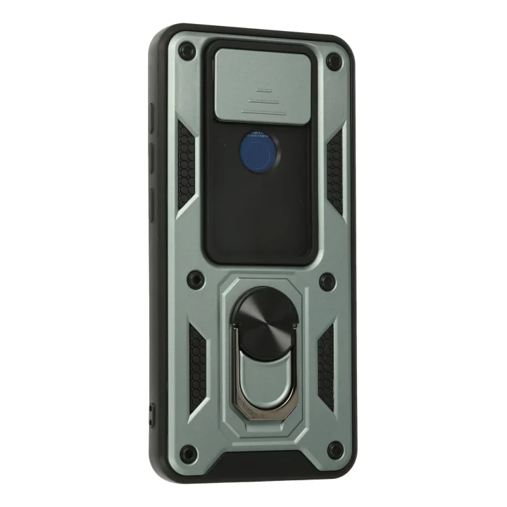 Mey İthalat®  Xiaomi Redmi Note 9 Kılıf Pars Lens Yüzüklü Silikon - Yeşil