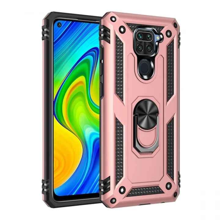 Mey İthalat®  Xiaomi Redmi Note 9 Kılıf Sofya Yüzüklü Silikon Kapak - Rose