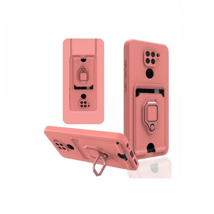 Mey İthalat®  Xiaomi Redmi Note 9 Kılıf Zuma Kartvizitli Yüzüklü Silikon - Pembe