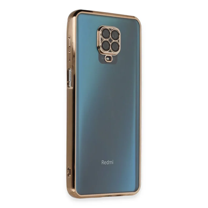 Mey İthalat®  Xiaomi Redmi Note 9 Pro Kılıf  Lensli Silikon - Gold