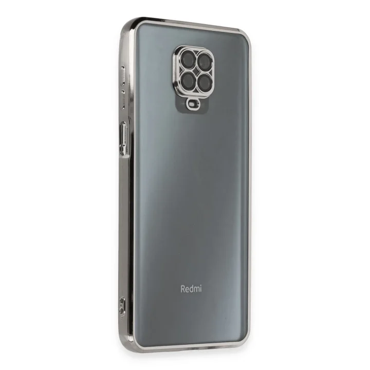 Mey İthalat®  Xiaomi Redmi Note 9 Pro Kılıf  Lensli Silikon - Gümüş