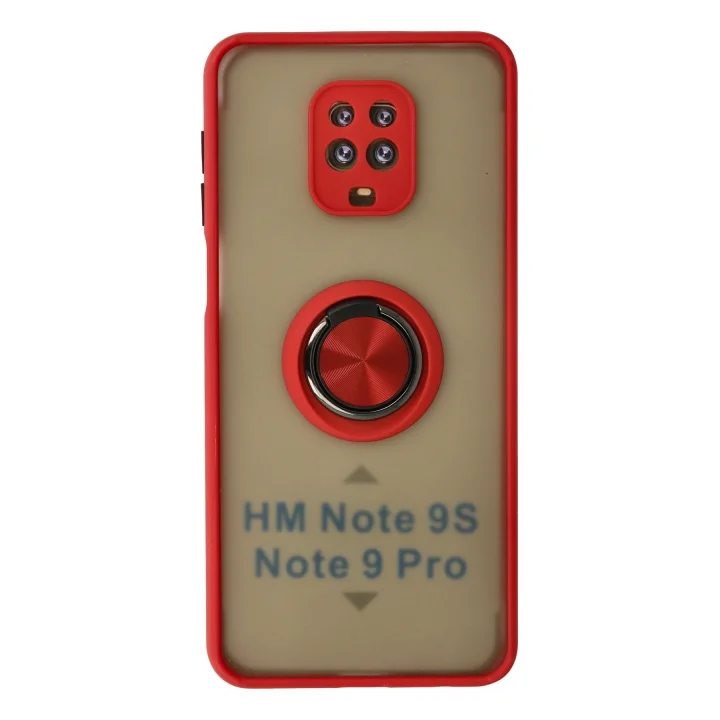 Mey İthalat®  Xiaomi Redmi Note 9 Pro Kılıf Montreal Yüzüklü Silikon Kapak - Kırmızı