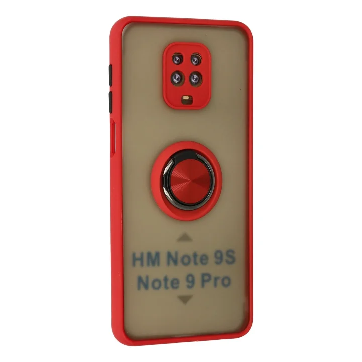 Mey İthalat®  Xiaomi Redmi Note 9 Pro Kılıf Montreal Yüzüklü Silikon Kapak - Kırmızı