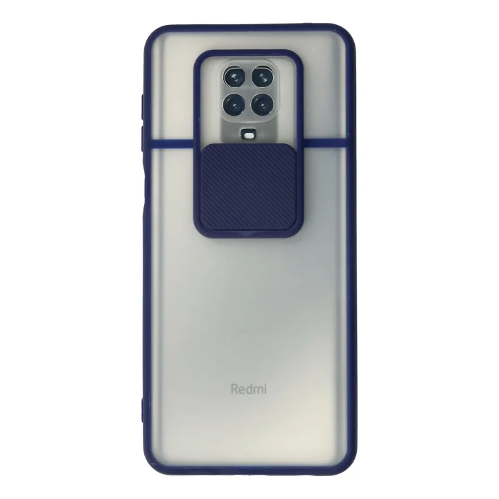 Mey İthalat®   Redmi Note 9 Pro Kılıf Palm Buzlu Kamera Sürgülü Silikon - Lacivert