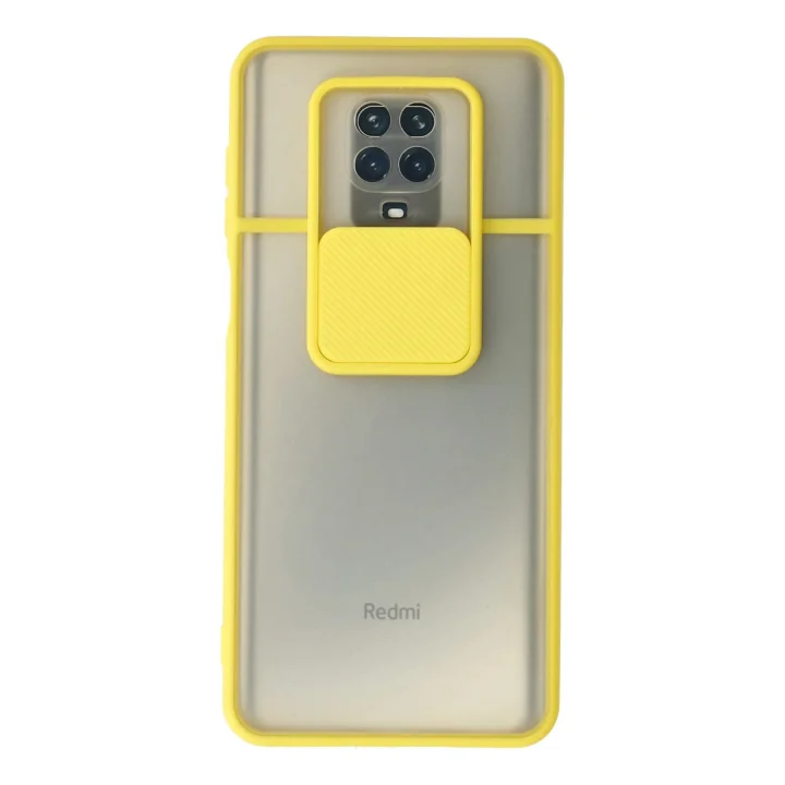 Mey İthalat®   Redmi Note 9 Pro Kılıf Palm Buzlu Kamera Sürgülü Silikon - Sarı