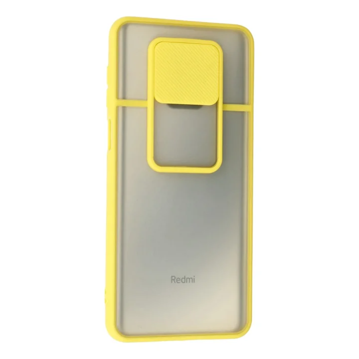 Mey İthalat®   Redmi Note 9 Pro Kılıf Palm Buzlu Kamera Sürgülü Silikon - Sarı