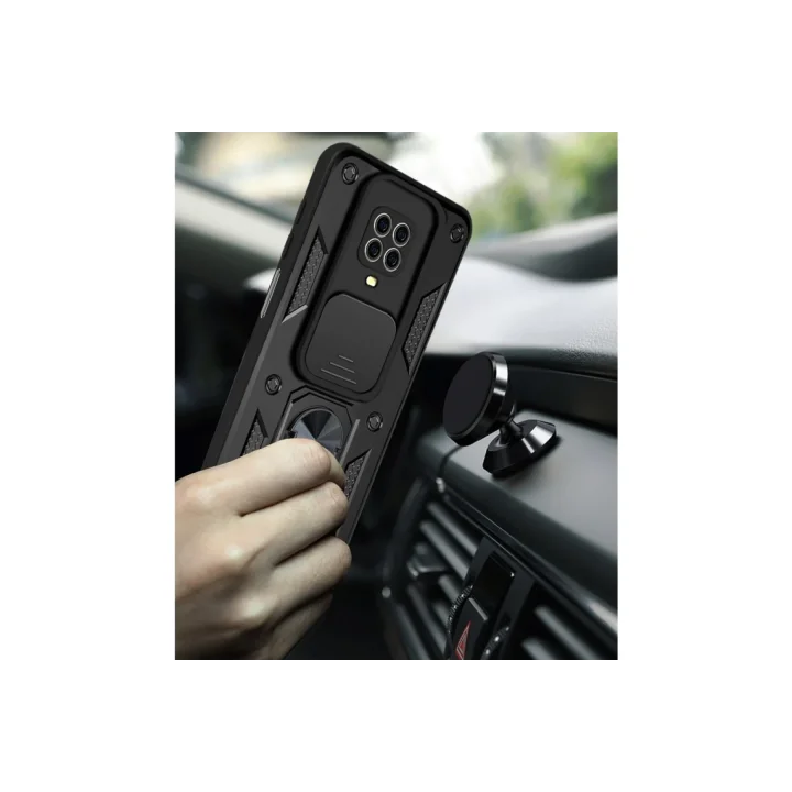 Mey İthalat®  Xiaomi Redmi Note 9 Pro Kılıf Pars Lens Yüzüklü Silikon - Siyah