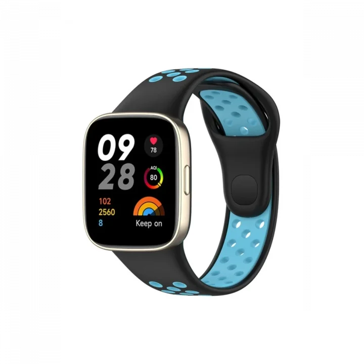 Mey İthalat®  Xiaomi Redmi Watch 3 Spor Delikli Kordon - Siyah-Mavi