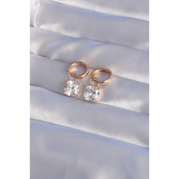 Mey İthalat® XUPİNG Rose Renk Zirkon Taşlı Halka Küpe