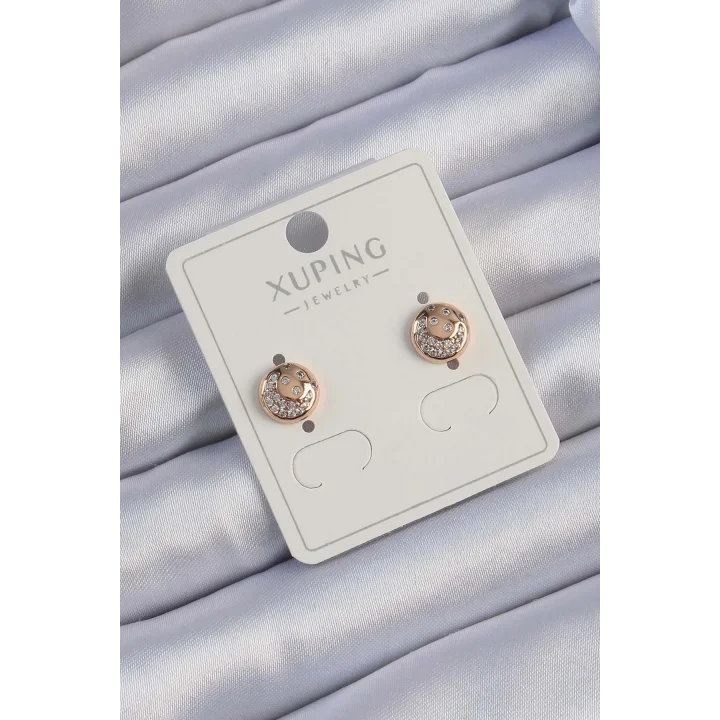 Mey İthalat® Xuping Rose Renk Zirkon Taşlı Yansımalı Oval Küpe