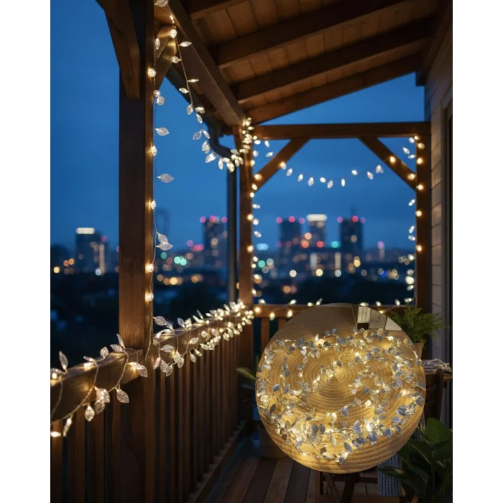 Mey İthalat® Yaprak Şekilli Gümüş LED Işık Pilli Dekoratif Aydınlatma