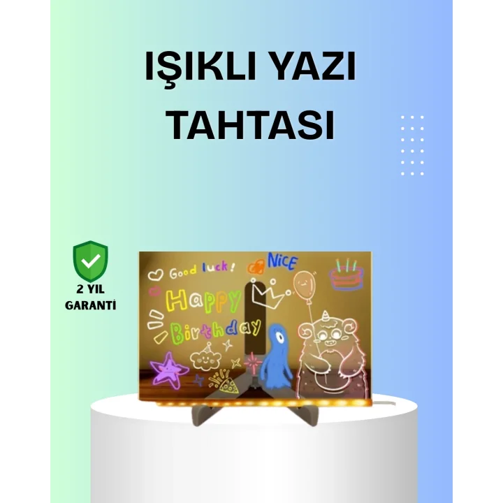 Mey İthalat® Yaratıcı Çizim ve Mesajlar İçin LED Işıklı Renkli Tahta