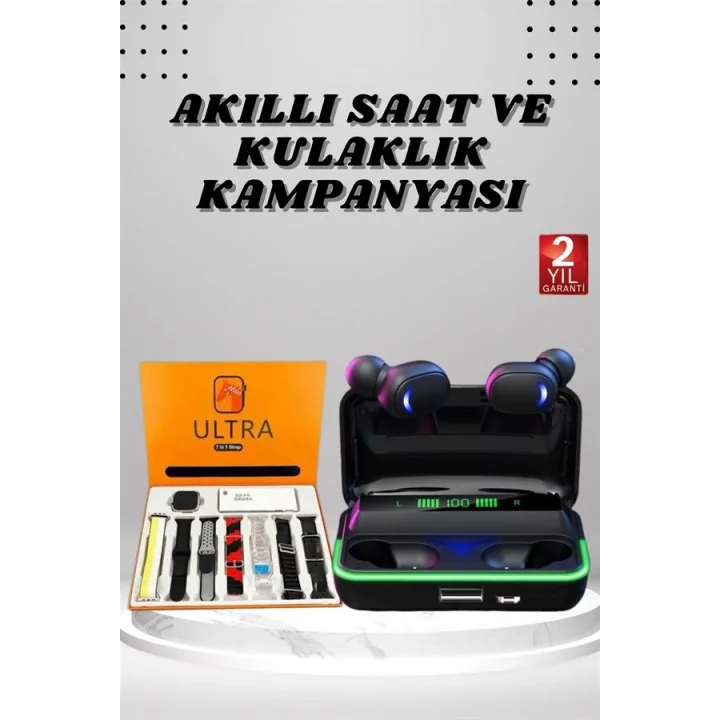 Mey İthalat® Yeni Nesil Akıllı Saat ve Bluetooth Kulaklık Kampanyası Android Ve İOS Uyumlu Uyku ve Sağlık Takibi