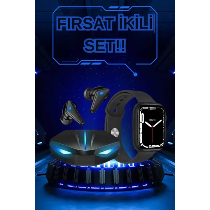 Mey İthalat® Yeni Nesil Akıllı Saat ve Kablosuz Kulaklık Kampanyası İkili Set Bluetooth Bağlantılı
