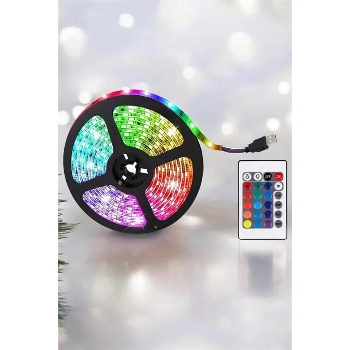 Mey İthalat® Yeni Nesil RGB Işıklı 10Metre Şerit Led Kumandalı Şarj Edilebilir