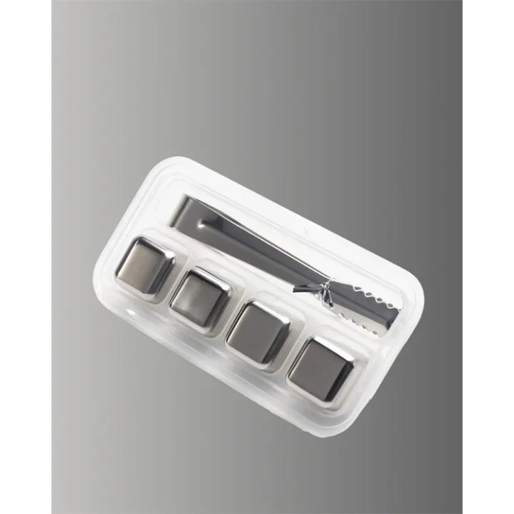 Mey İthalat® Yeniden Kullanılabilir 304 Çelik Metal Buz Küpleri 4lü Set