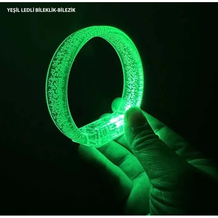 Mey İthalat® Yeşil Led Işıklı Baskı Yapılabilen Pilli Bileklik Bilezik 1,5 cm Genişlik