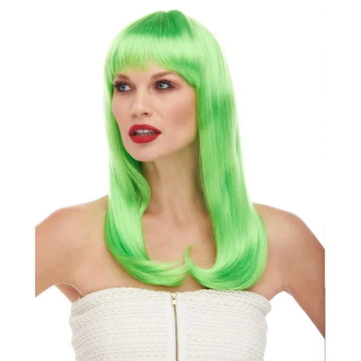 Mey İthalat® Yeşil Renk Uzun Düz Parti Peruğu