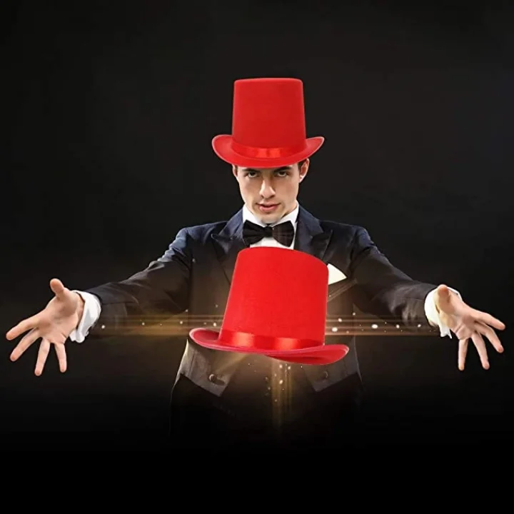Mey İthalat® Yetişkinler İçin Kırmızı Renk Ringmaster Sihirbaz Şapkası Fötr Şapka 15cm
