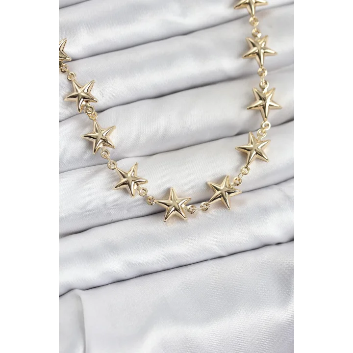 Mey İthalat® Yıldız Model Pirinç Gold Renk Kadın Kolye