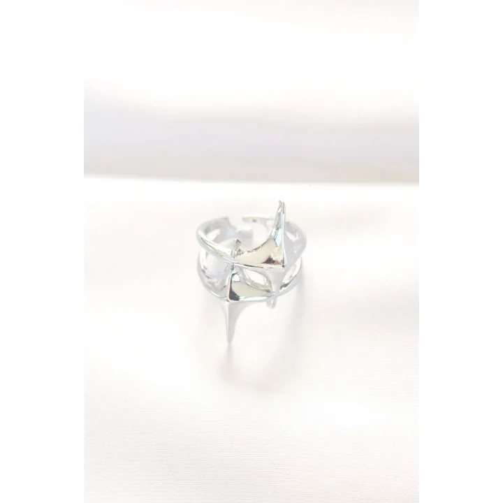 Mey İthalat® Yıldız Model Silver Renk Ayarlanabilir Yüzük