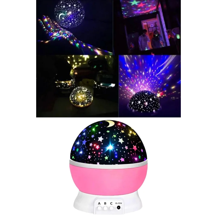 Mey İthalat® Yıldızlı Gece Lambası Mor Projeksiyon Görünümlü Masa Lambası Renk Değiştirebilen