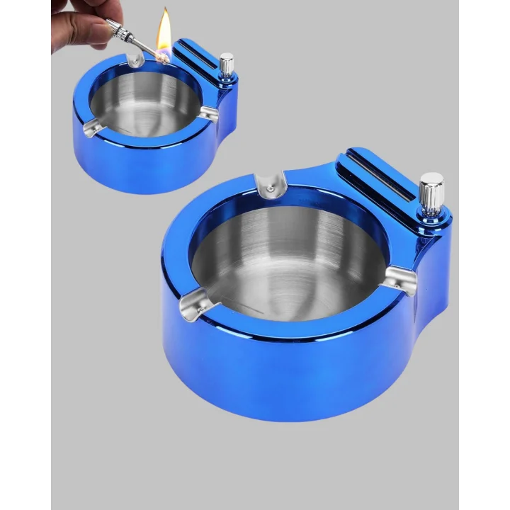 Mey İthalat® Yuvarlak Metal Küllük Çakmak Entegreli Dayanıklı Yapı