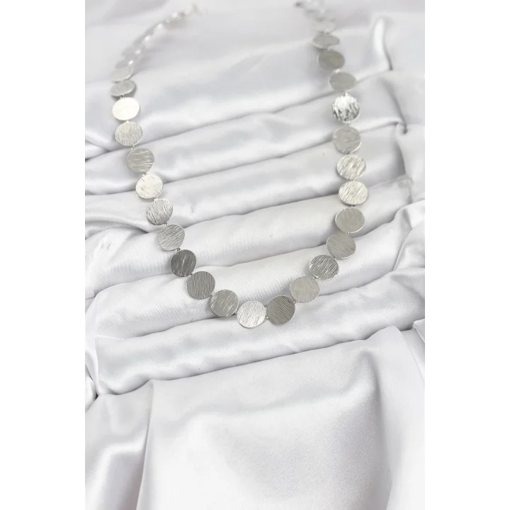 Mey İthalat® Yuvarlak Plaka Model Gümüş Renk Kadın Kolye