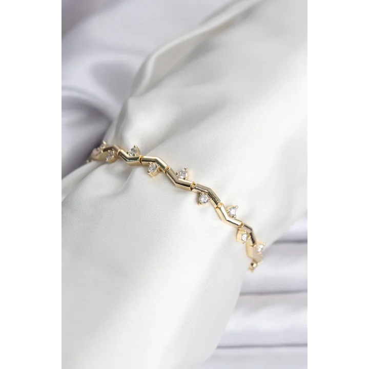 Mey İthalat® Zikzak Model Pirinç Gold Renk Bileklik