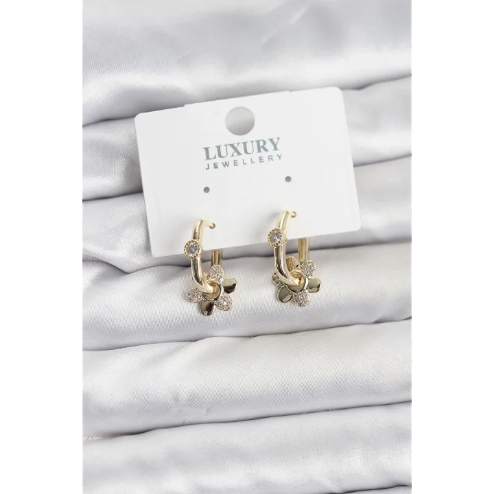 Mey İthalat® Zirkon Taşlı Pirinç Kadın Göçmen Küpesi