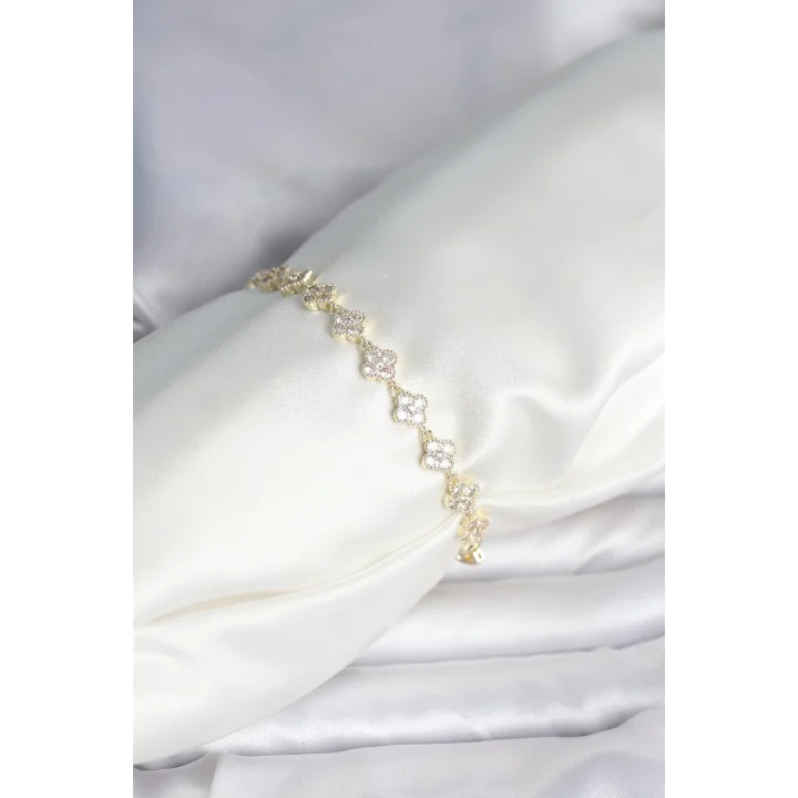 Mey İthalat® Zirkon Taşlı Pirinç Yonca Model Bileklik