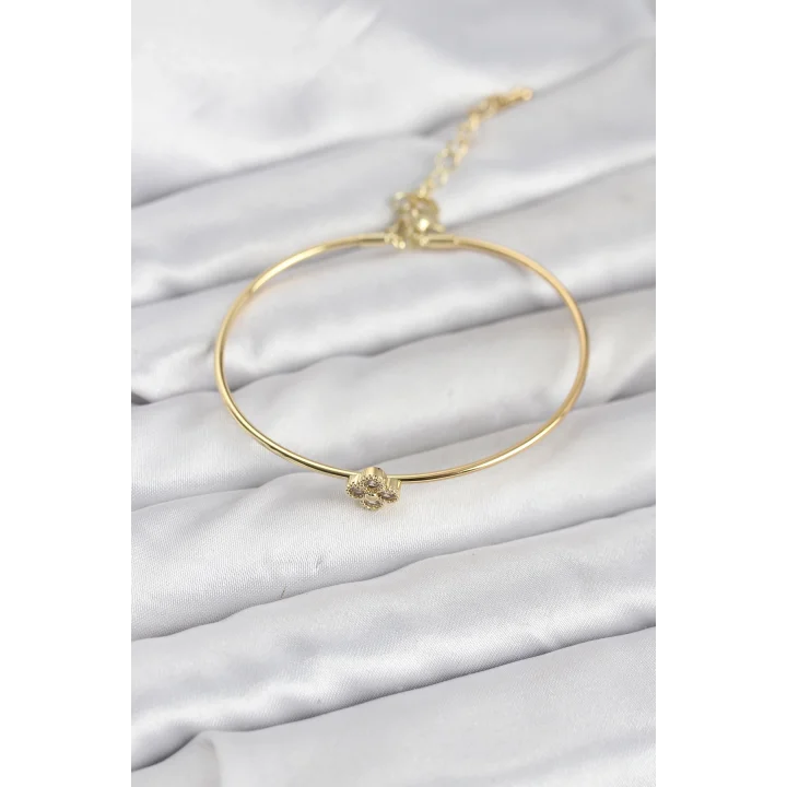 Mey İthalat® Zirkon Taşlı Yonca Model Gold Renk Kadın Bileklik