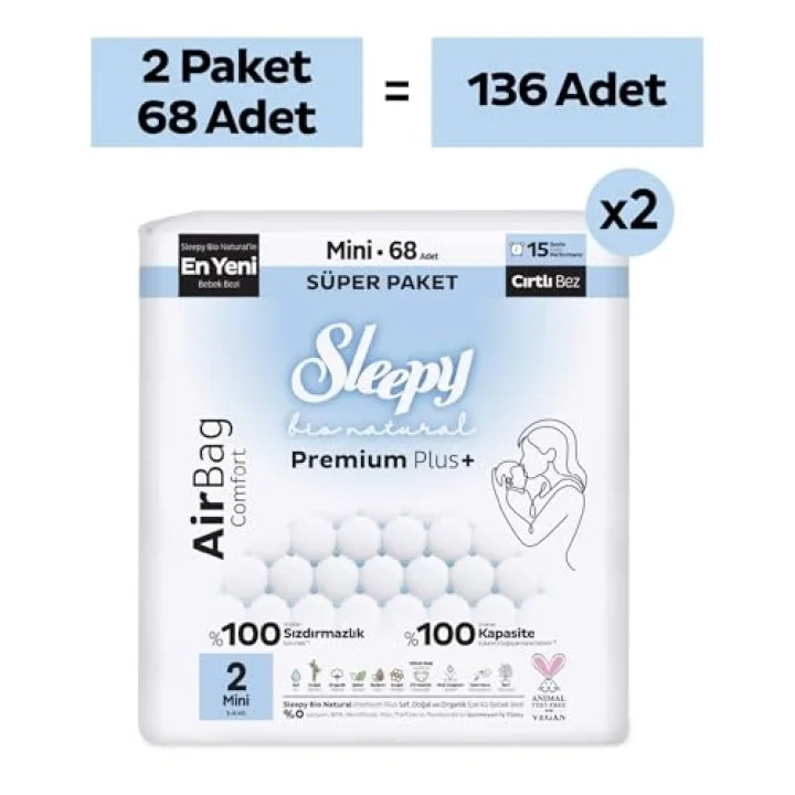 Bio Natural Premium Plus Airbag Comfort Avantaj Paketi Bebek Bezi 2 Numara Mini 136 Adet