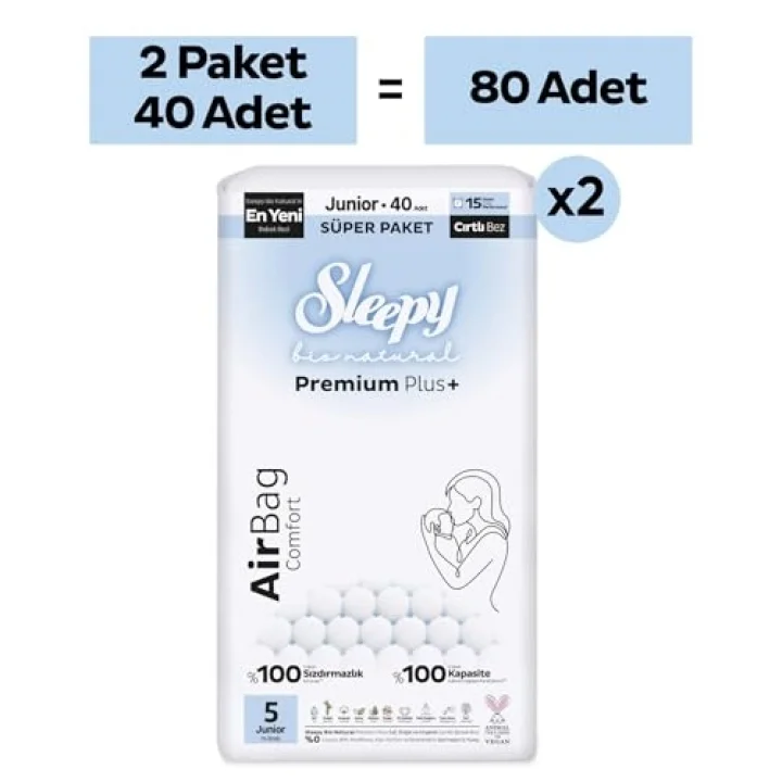 Bio Natural Premium Plus Airbag Comfort Avantaj Paketi Bebek Bezi 5 Numara Junior 80 Adet