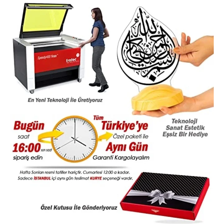 Bismillahirrahmanirrahim Hat Sanatı İşlemeli Led Lamba