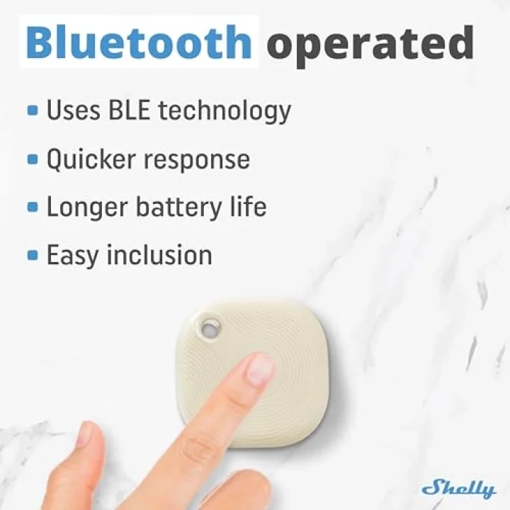 Blu Button Tough Ivory – Smart Scene Bluetooth tuşu, ev otomasyonu, IP54 sertifikalı, uzun menzil (10 – 30 m), çoklu tıklama etkinleştirme, ağ geçidi gerekli, BTHome protokolü