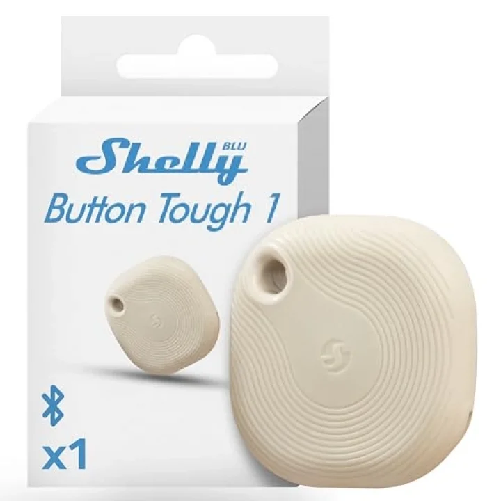 Blu Button Tough Ivory – Smart Scene Bluetooth tuşu, ev otomasyonu, IP54 sertifikalı, uzun menzil (10 – 30 m), çoklu tıklama etkinleştirme, ağ geçidi gerekli, BTHome protokolü