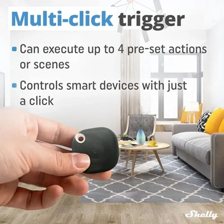 Blu Button Tough Siyah | Bluetooth kontrollü akıllı düğme | Cihazları kısma, açma ve kapatma ve sahneleri etkinleştirme, ev otomasyonu | Koruma sınıfı IP54 | iOS Android uygulaması