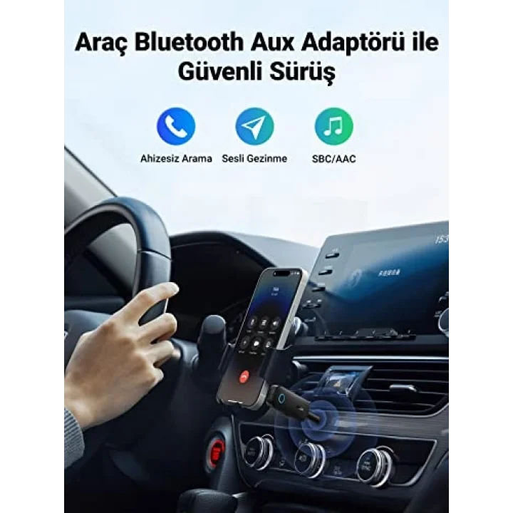 Bluetooth 5.0 Verici 3.5mm Jack ve Dahili Mic Araç Mikrofon Bluetooth Adaptörü ile 2si 1 Arada Alıcı Siyah