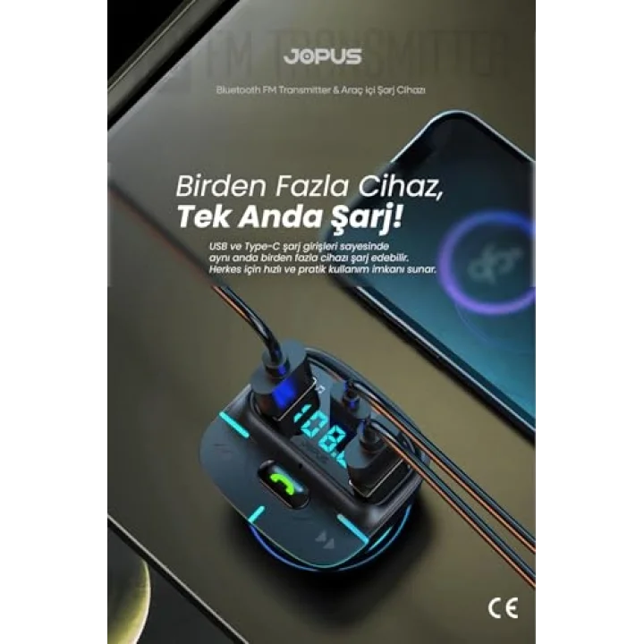 Bluetooth FM Transmitter Araç Kiti, Hızlı Şarj, USB, Type-C, HD Mikrofon, 9914