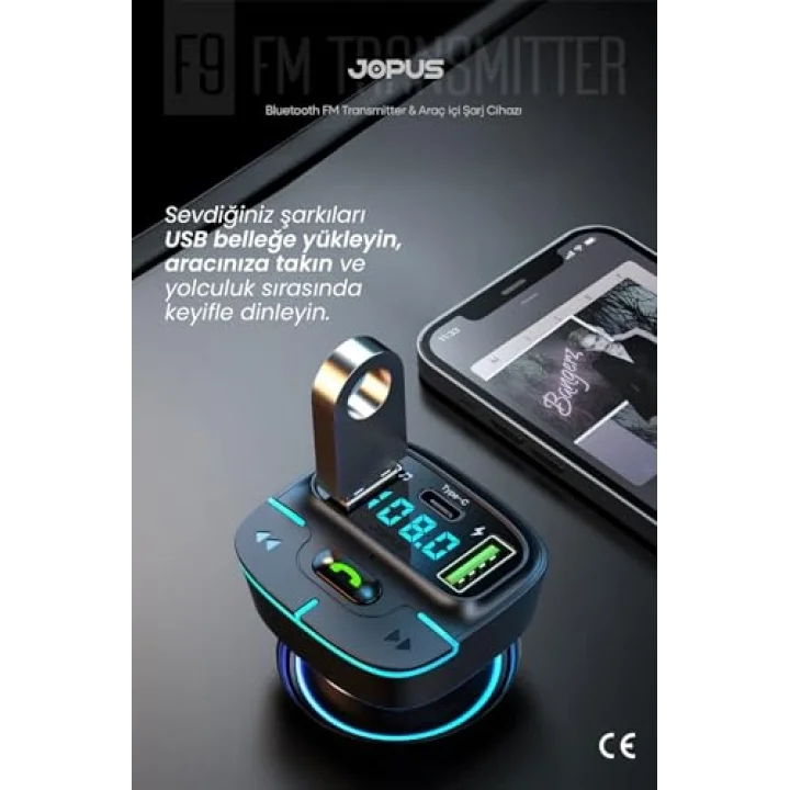 Bluetooth FM Transmitter Araç Kiti, Hızlı Şarj, USB, Type-C, HD Mikrofon, 9914