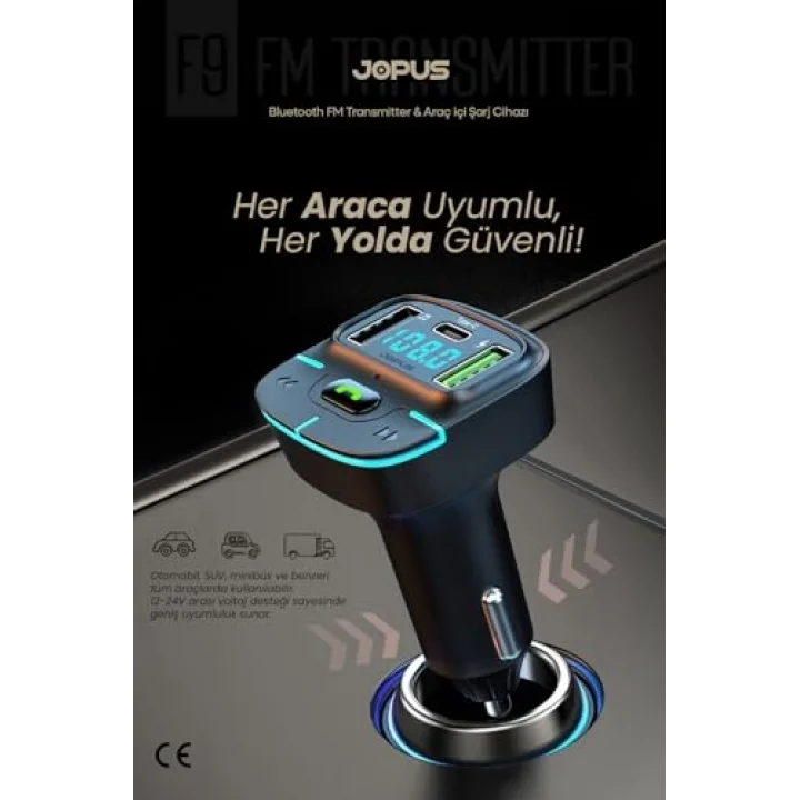 Bluetooth FM Transmitter Araç Kiti, Hızlı Şarj, USB, Type-C, HD Mikrofon, 9914