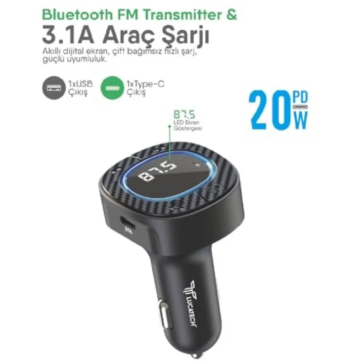 Bluetooth FM Transmitter USB Destekli Araç Şarjı