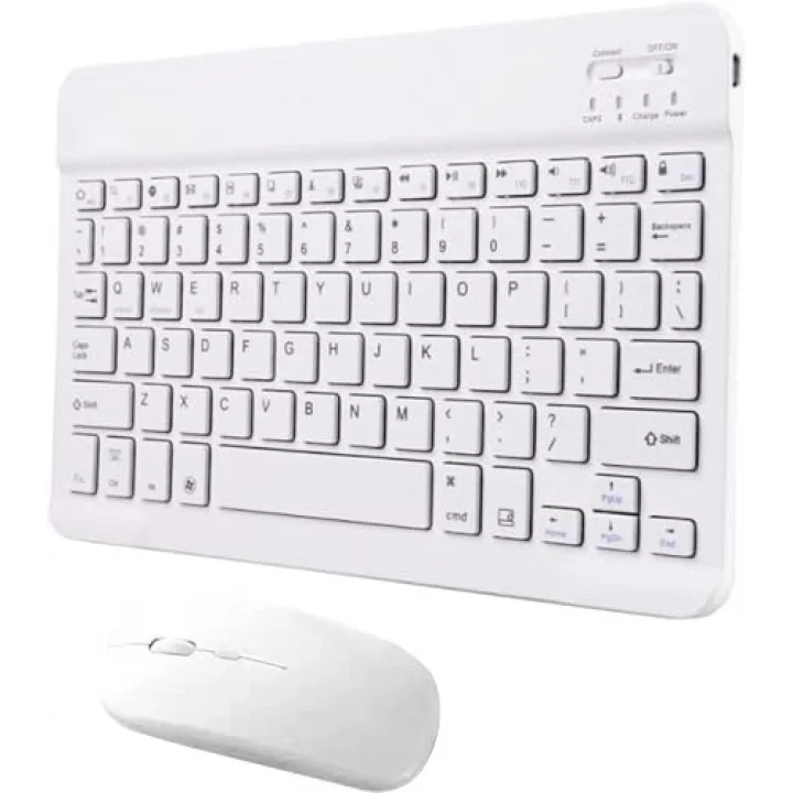Bluetooth Ios Ipad Android Windows Uyumlu Klavye Mouse Seti - Sessiz - Şarjlı - Combo - Ultra İnce - Türkçe - Kablosuz Beyaz