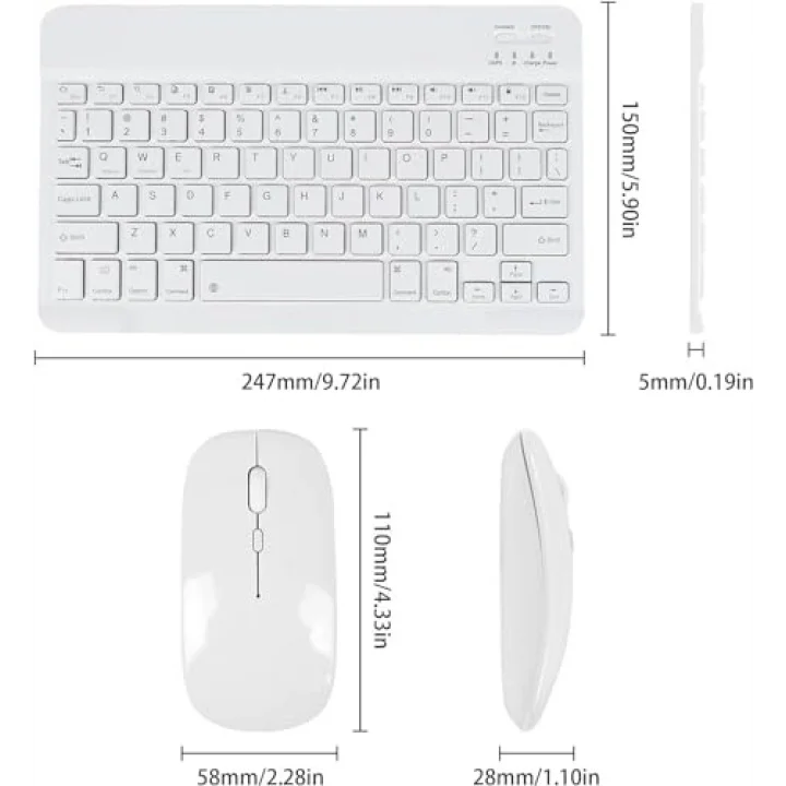 Bluetooth Ios Ipad Android Windows Uyumlu Klavye Mouse Seti - Sessiz - Şarjlı - Combo - Ultra İnce - Türkçe - Kablosuz Beyaz
